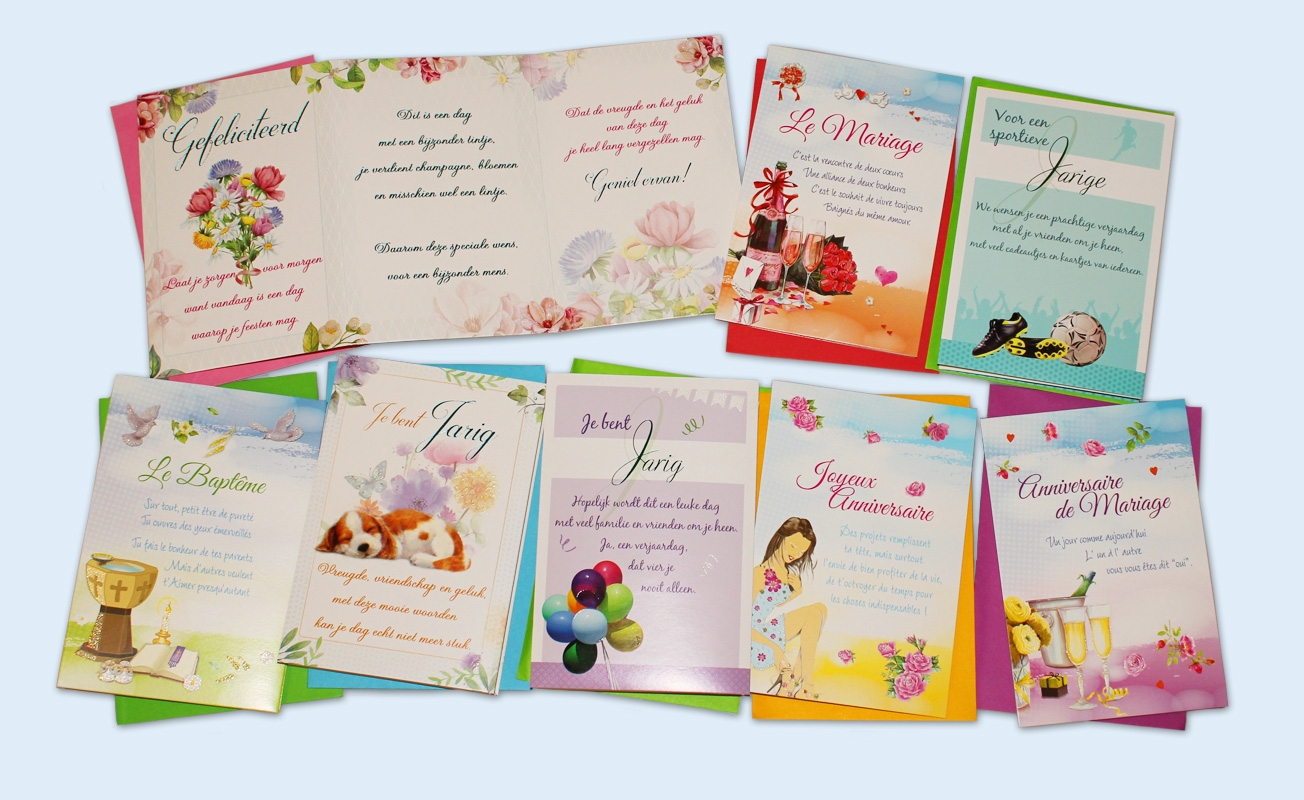 three folded text cards