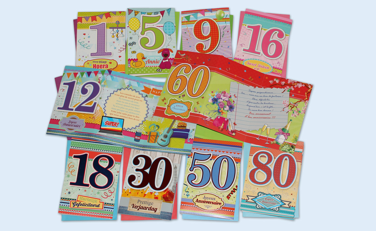 three folded age cards